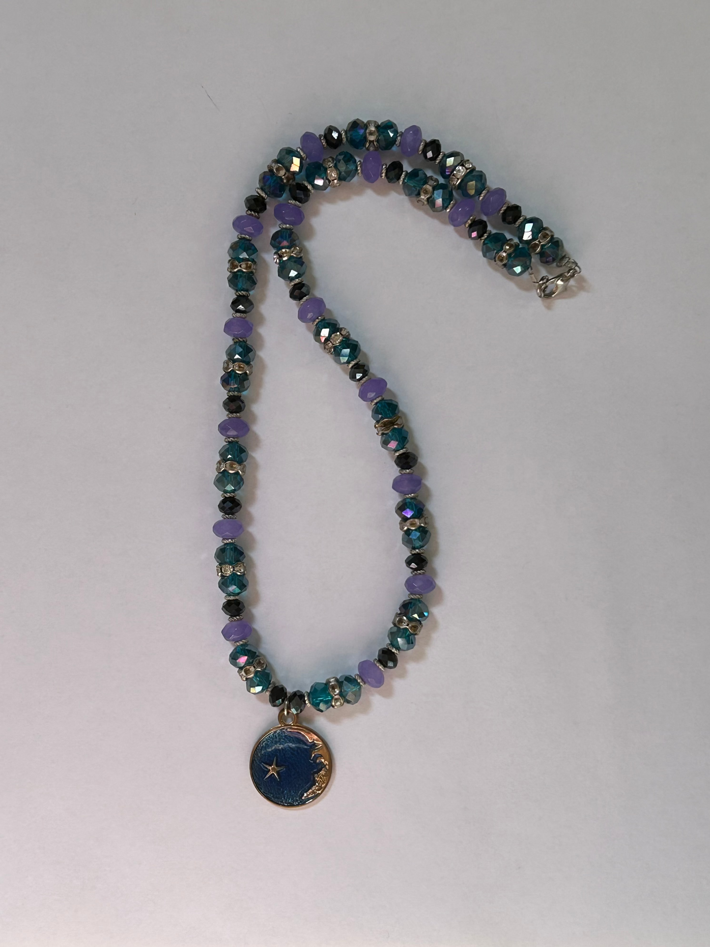 Blue, Purple, and Black Crescent Moon Necklace