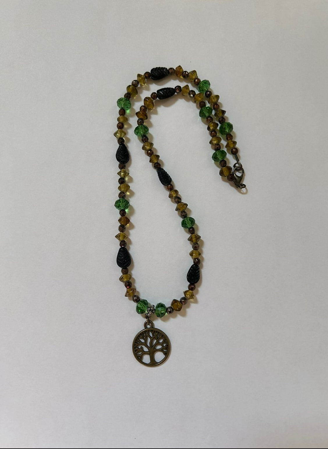 Bronze Green and Yellow Nature Tree Necklace