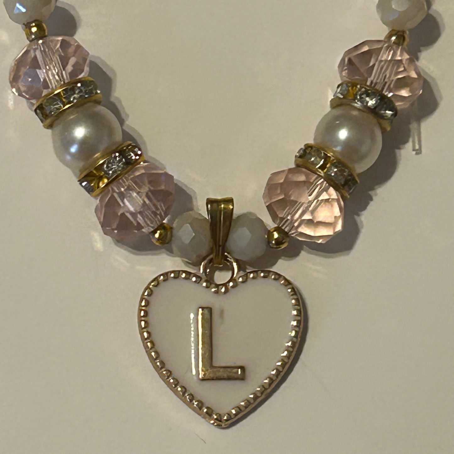 Pink and White L letter heart Bracelet