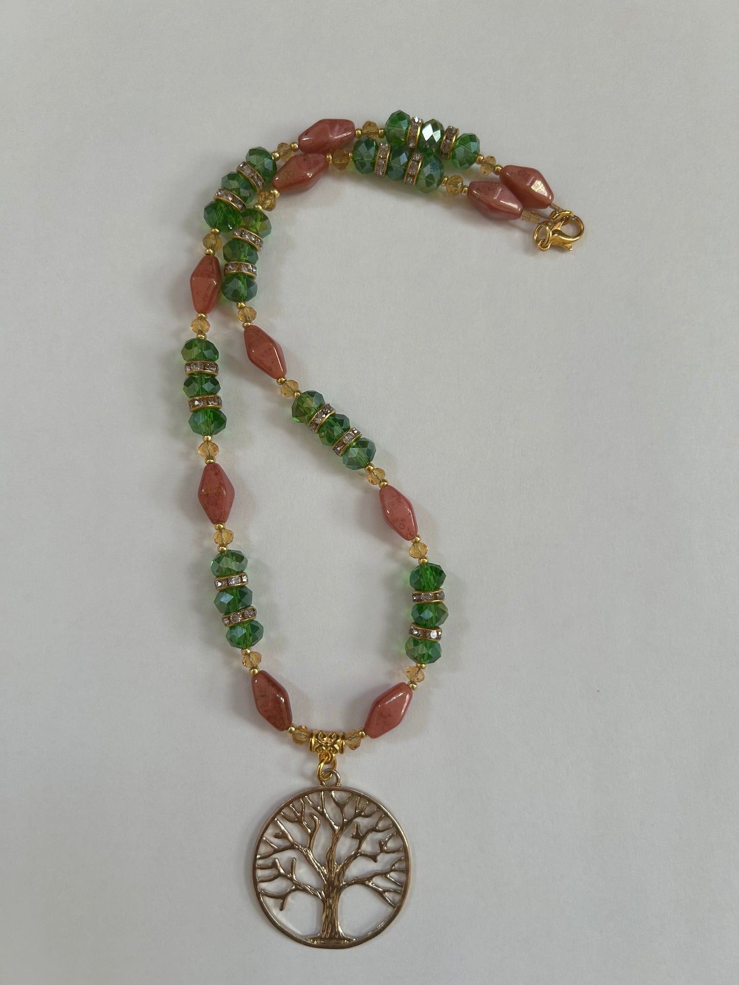Pink, Yellow, and Green Gold Tree Necklace