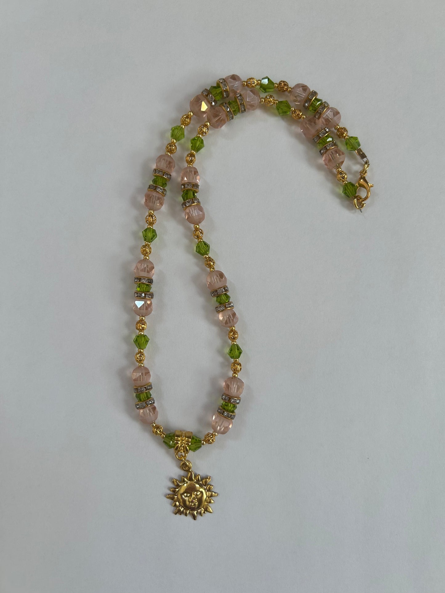 Pink and Green Gold Sun Necklace