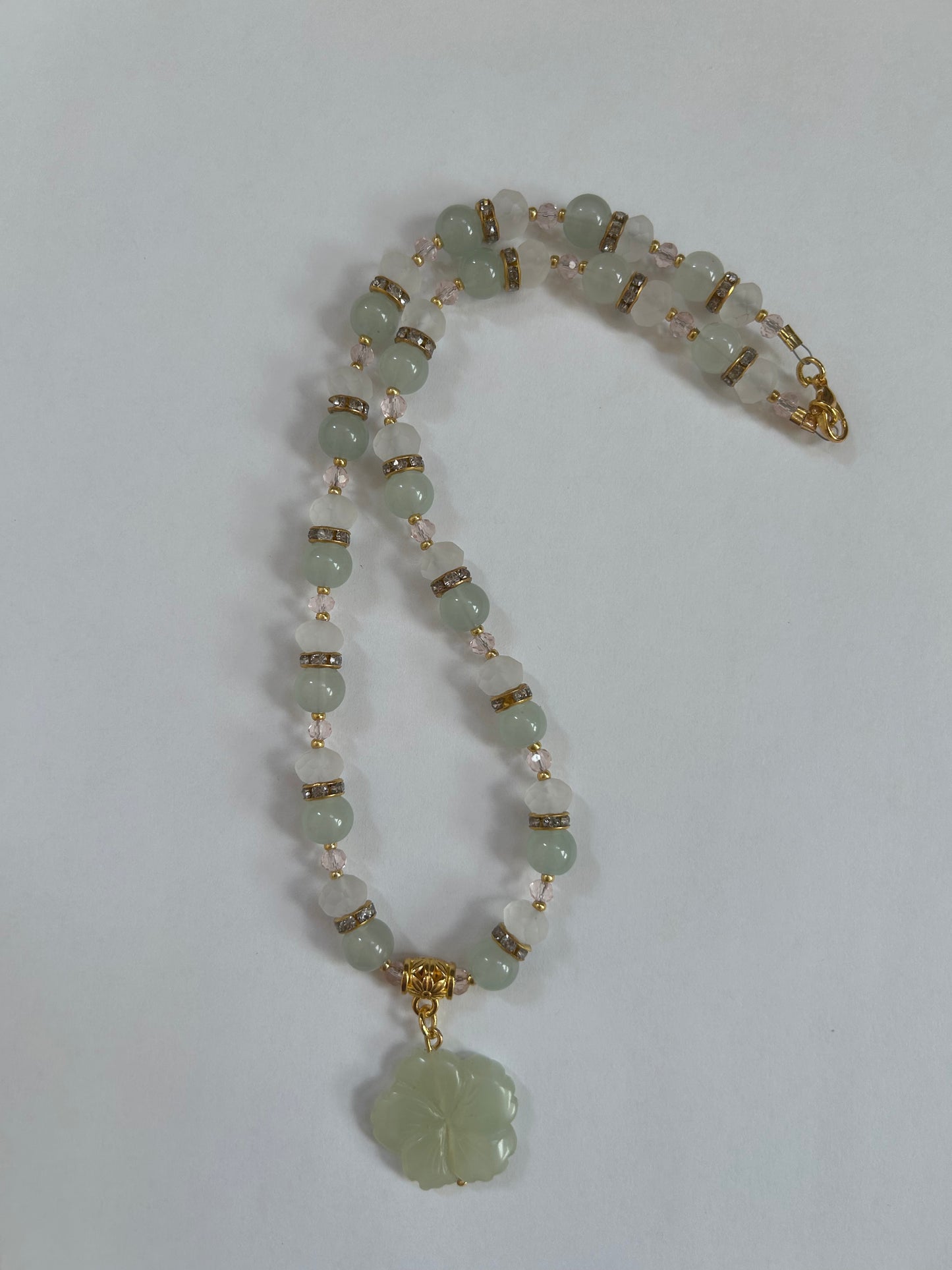 Light Green and Pink Gold Flower Necklace