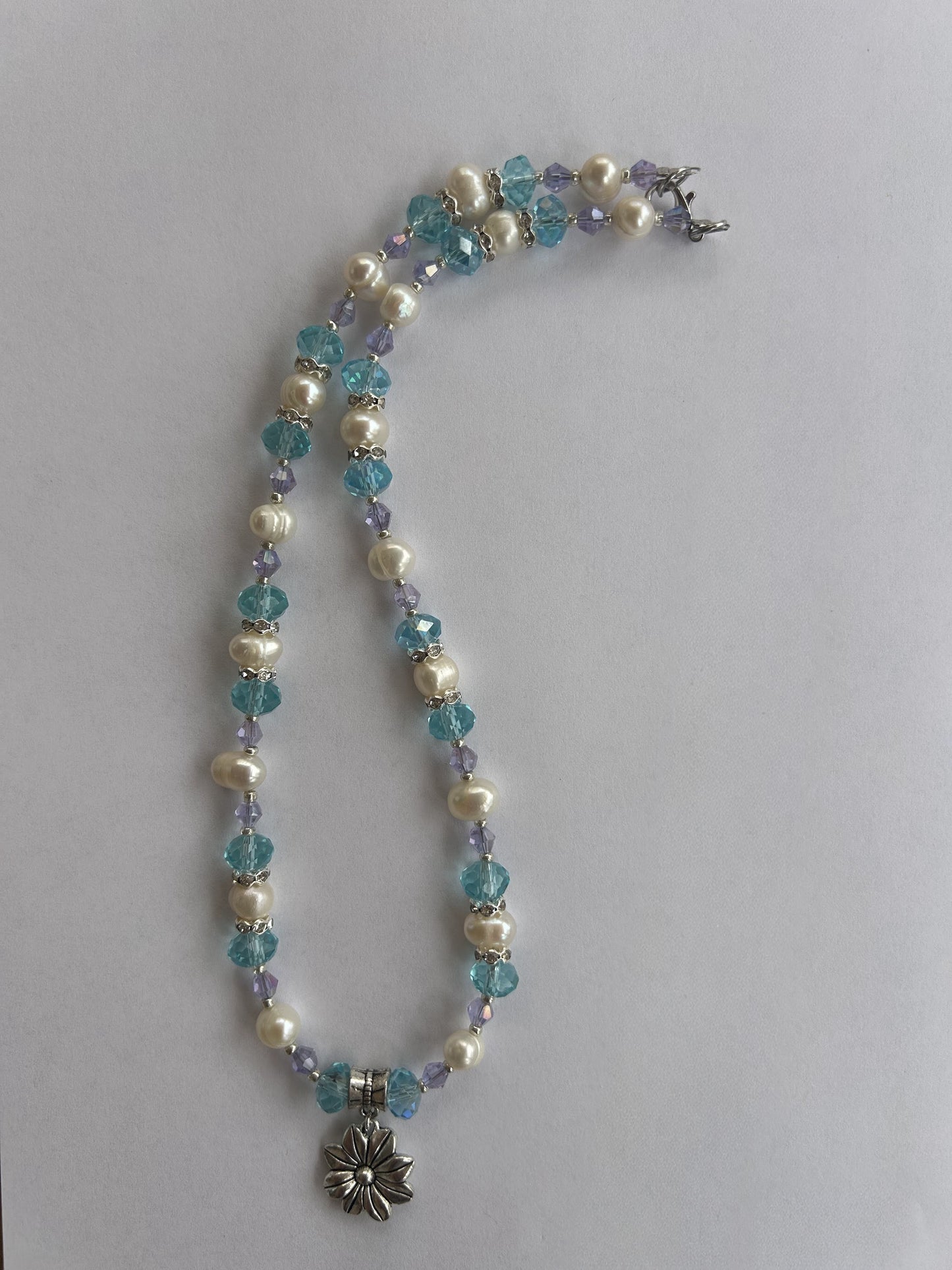 Purple and Blue Pearl Flower Necklace
