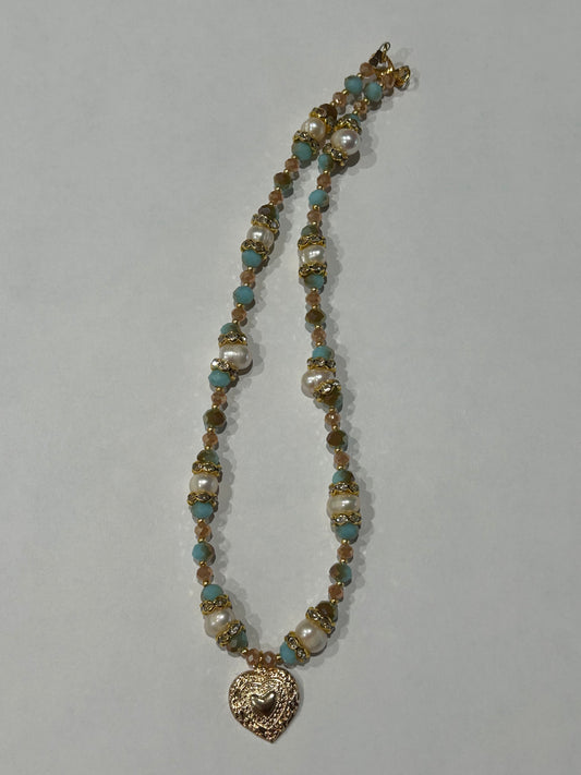Gold, Blue, and Orange Pearl Necklace