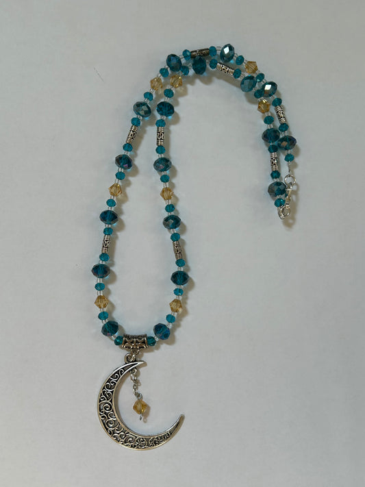Blue and Yellow Star and Moon Themed Necklace