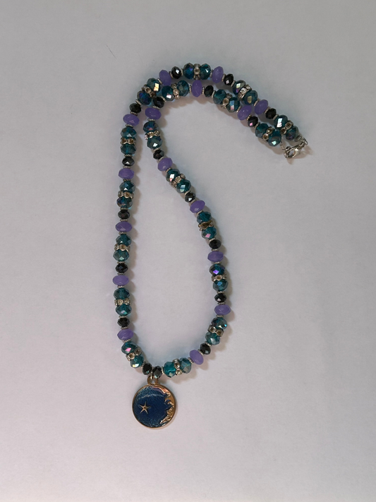 Blue, Purple, and Black Crescent Moon Necklace