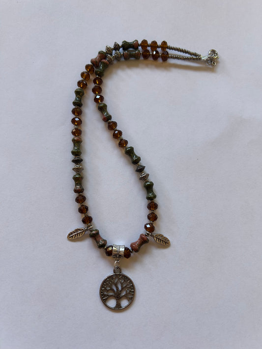 Brown and Green Crystal Tree Necklace