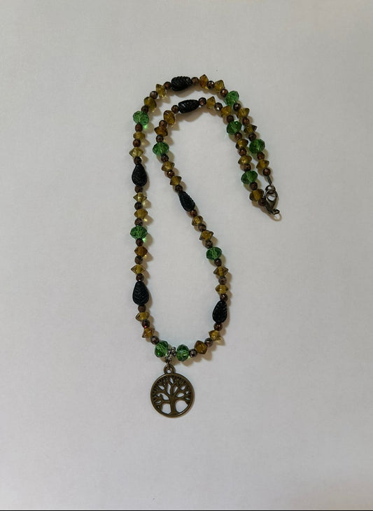 Bronze Green and Yellow Nature Tree Necklace