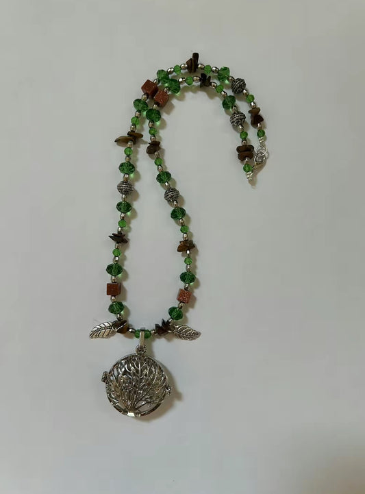 Brown and Green Tree Themed Nature Crystal Necklace