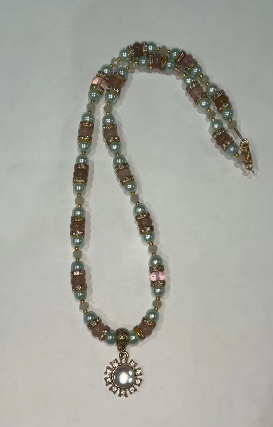 Blue and Pink Pearl Sun Necklace