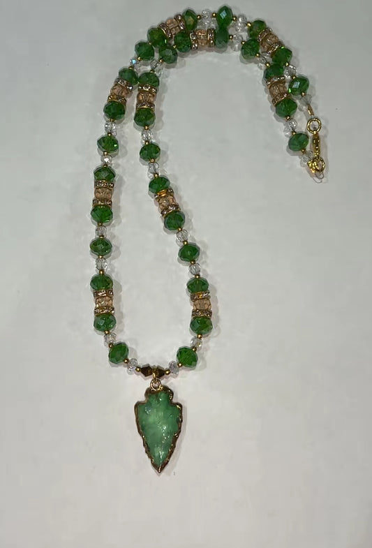 Green Gold Arrow Head Necklace