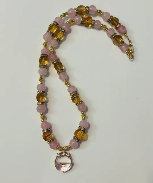 Pink and Orange Gold Star Necklace