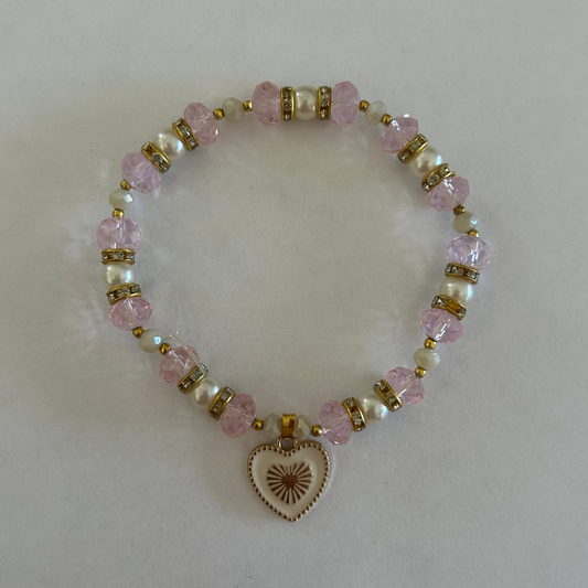 Pink and White L letter heart Bracelet