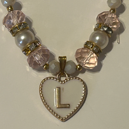Pink and White L letter heart Bracelet