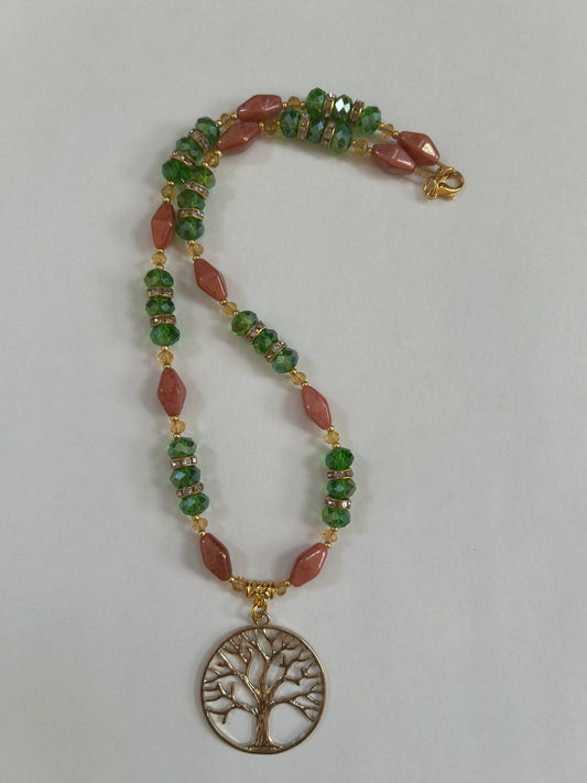 Pink, Yellow, and Green Gold Tree Necklace