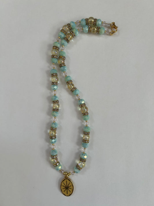 Blue and Yellow Gold Heart Necklace