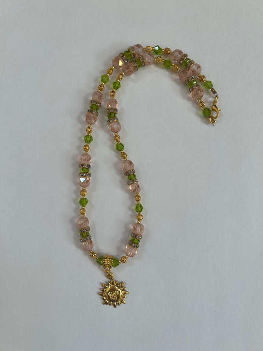 Pink and Green Gold Sun Necklace