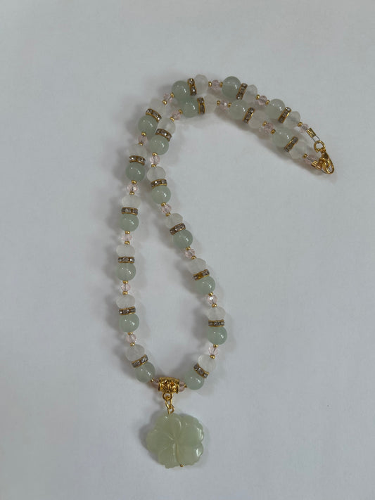 Light Green and Pink Gold Flower Necklace