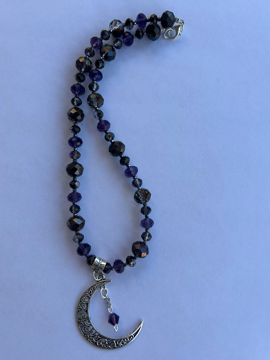 Purple and Black Crescent Moon Necklace