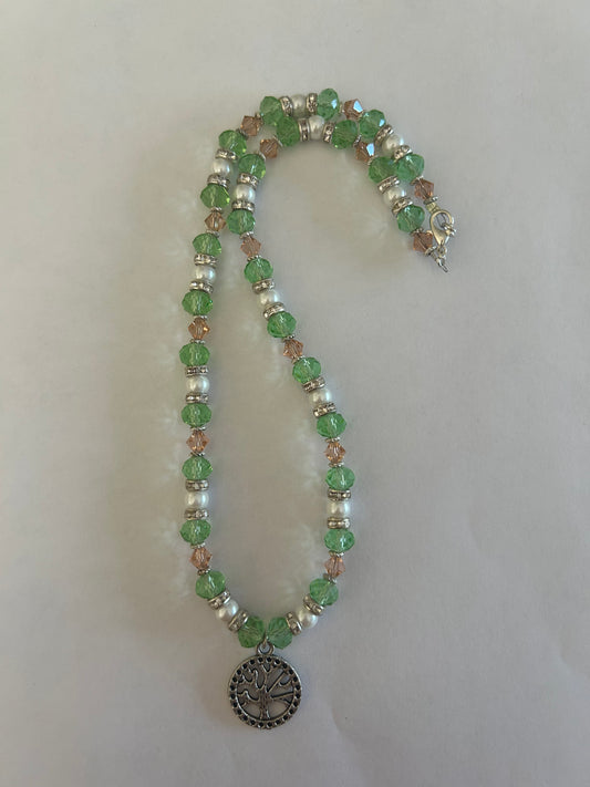 Green and Pink Tree Necklace
