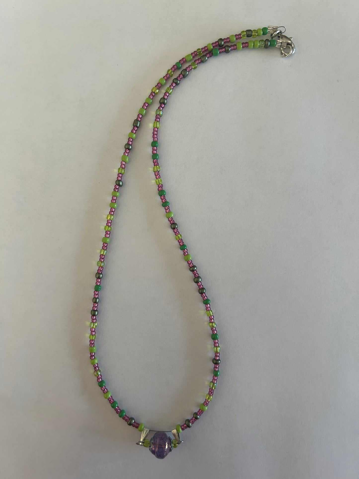 Green and Purple Seed Bead Necklace