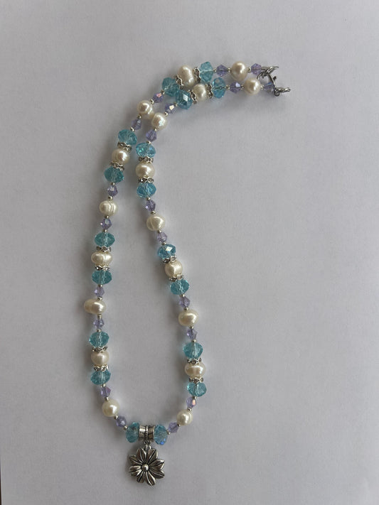 Purple and Blue Pearl Flower Necklace